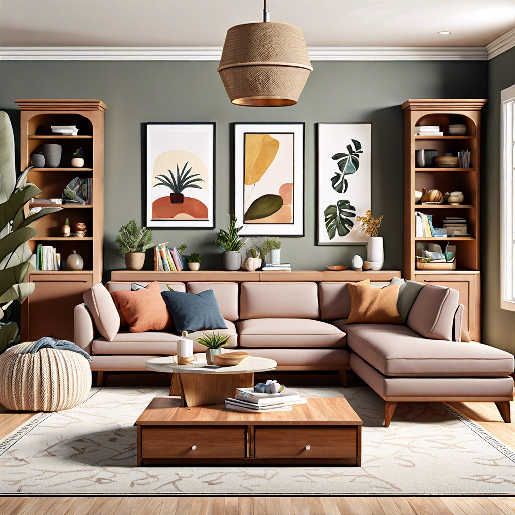 sectional with built in shelving and storage