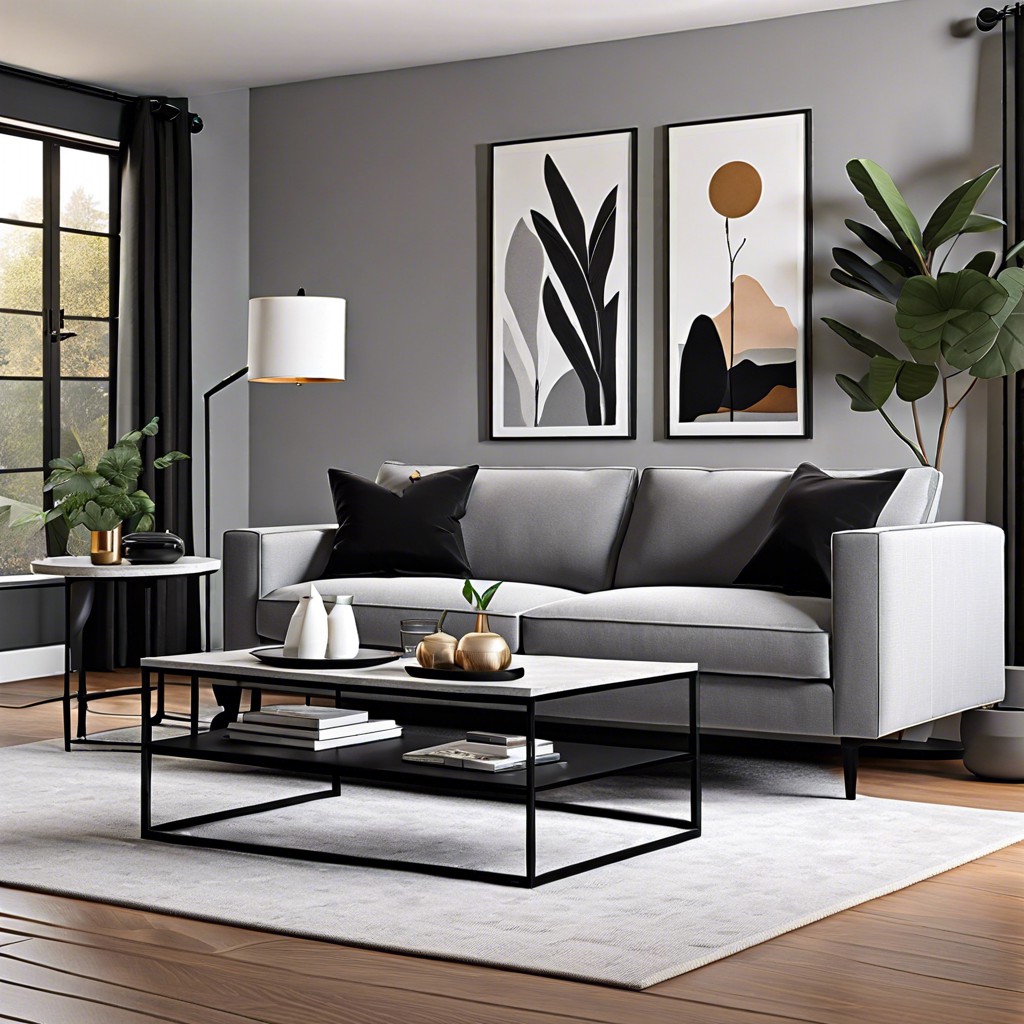 set up a sleek black coffee table for a modern contrast