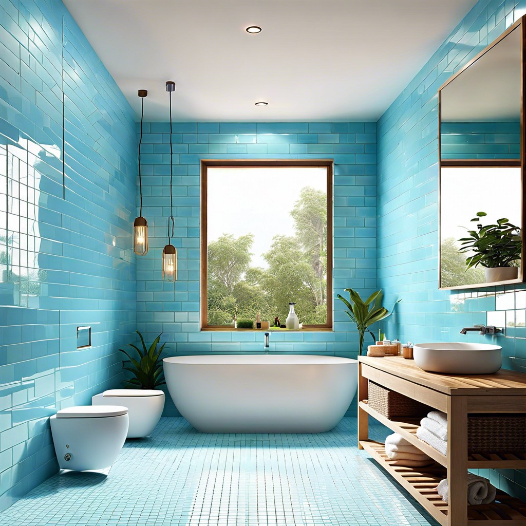 sky blue splash cover a feature wall with sky blue tiles for a fresh airy feel