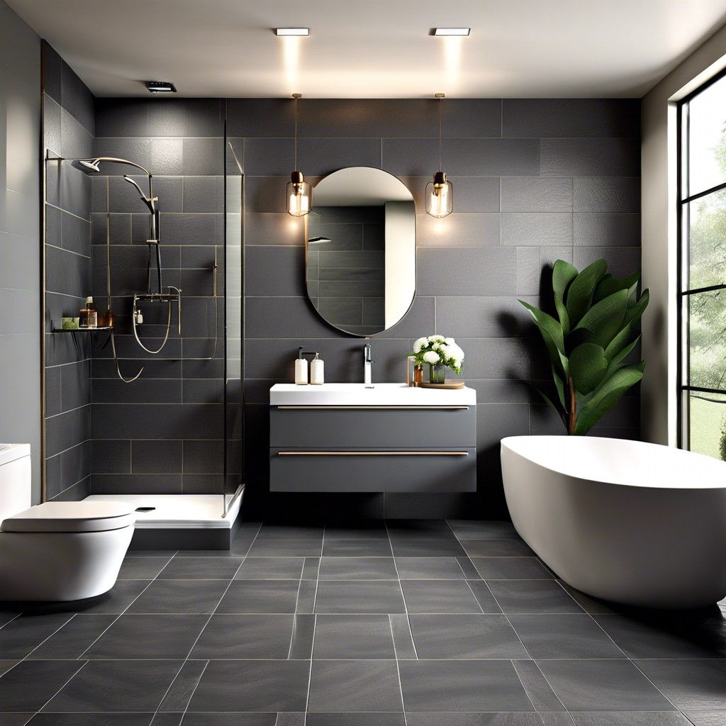 slate gray tiles with a textured finish