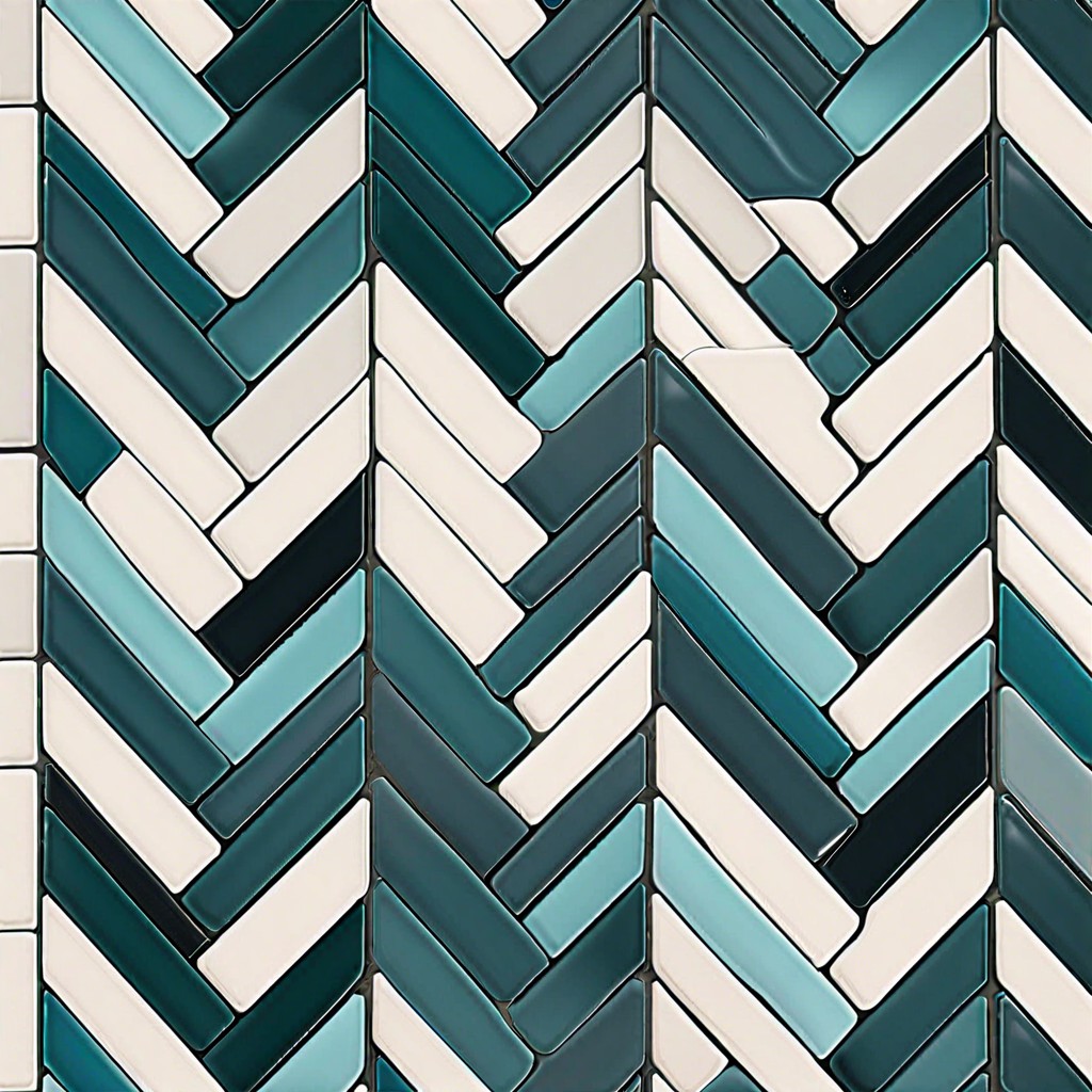 slim elongated tiles in herringbone pattern