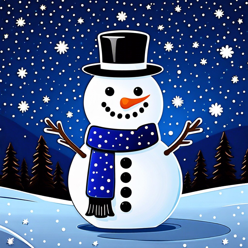 snowman under a starry sky simple dots for stars