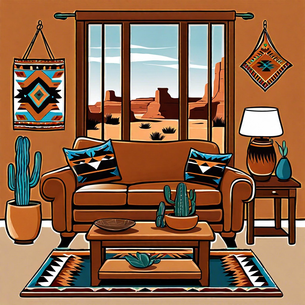southwest spirit style a saddle leather sofa with native american throws and pottery