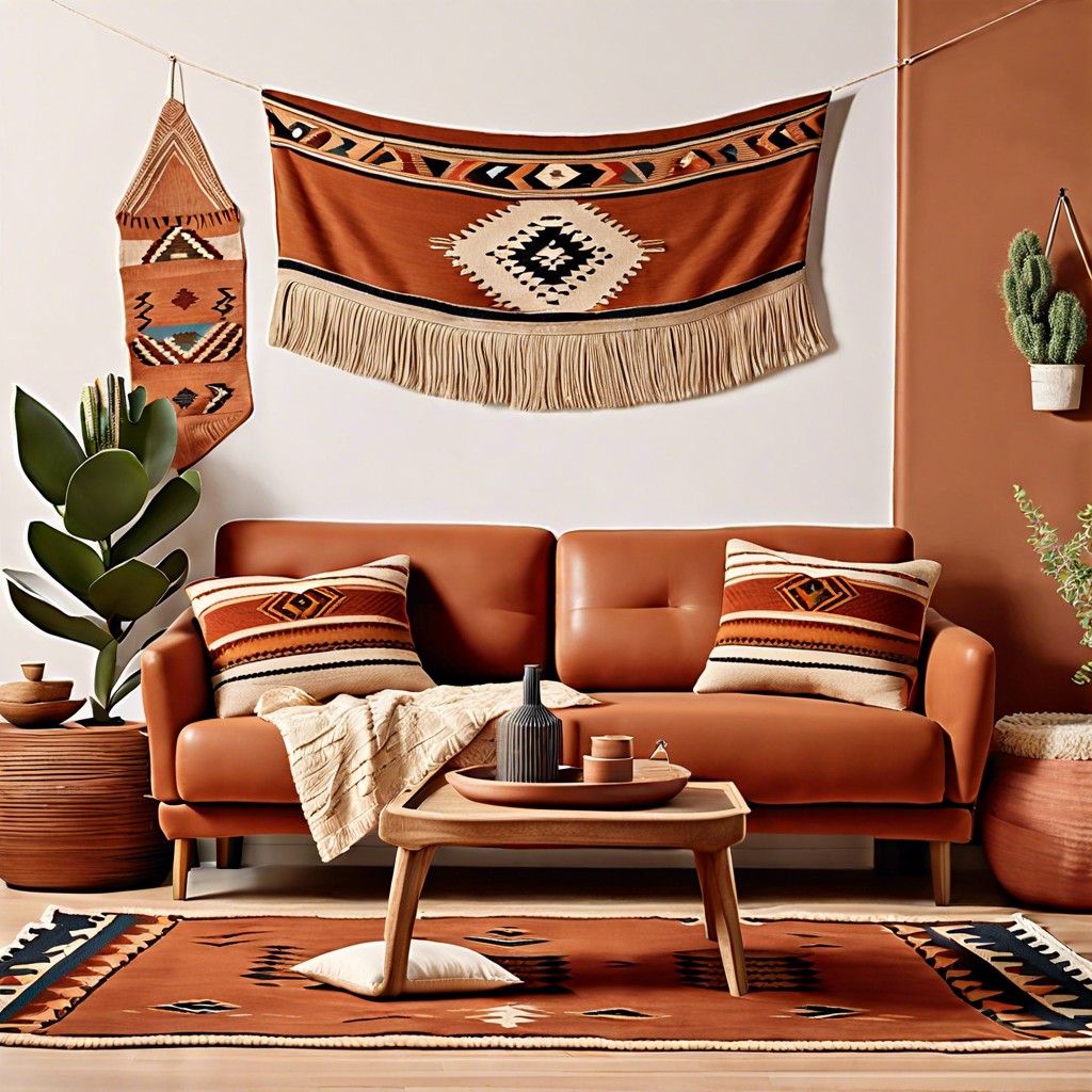 southwestern theme with terracotta and handwoven tapestries