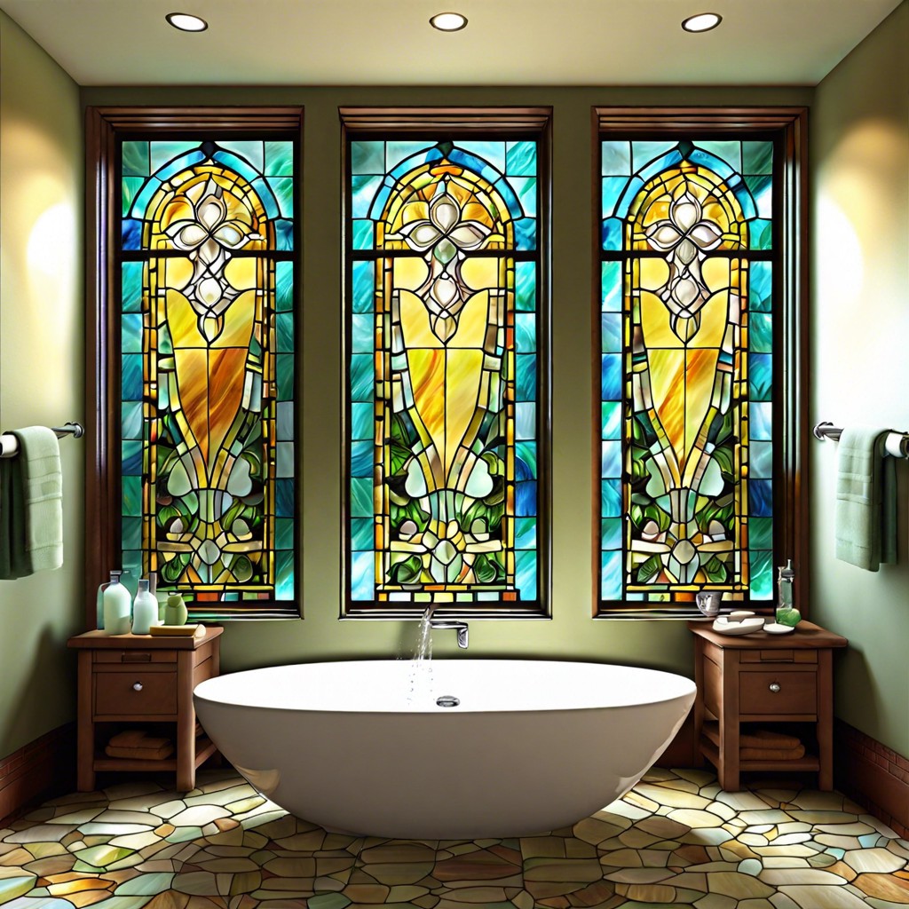 stained glass inspiration glass tiles mimicking a stained glass window design