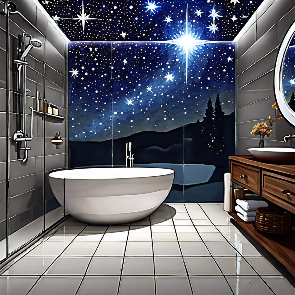 starry night dark blue tiles with specks of glittering glass to resemble stars