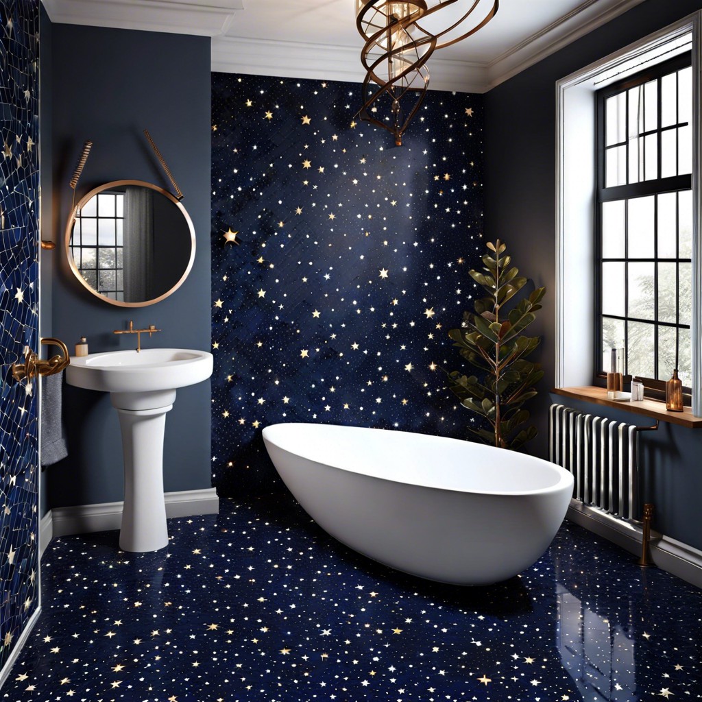 starry night tiles integrate small dark blue tiles with light speckles resembling a starry night