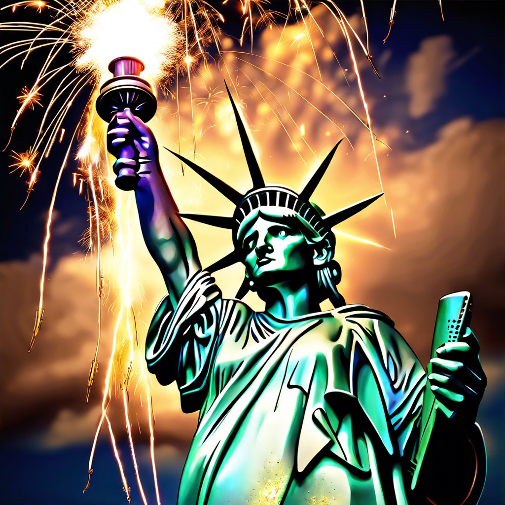 statue of liberty holding sparklers