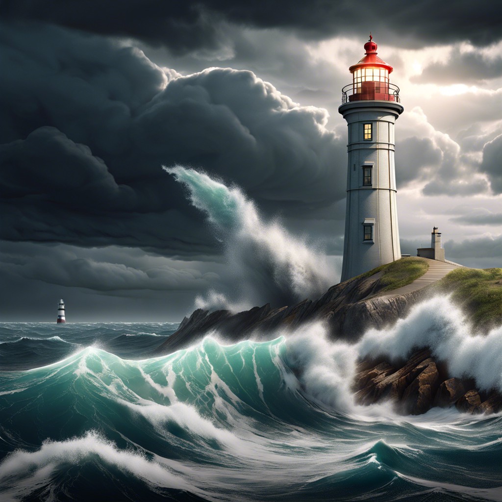 stormy ocean with lighthouse