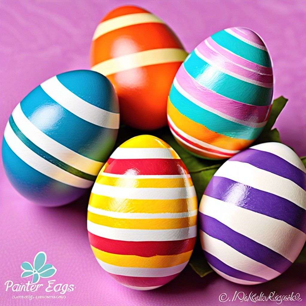 striped eggs use painters tape to create stripes with contrasting colors