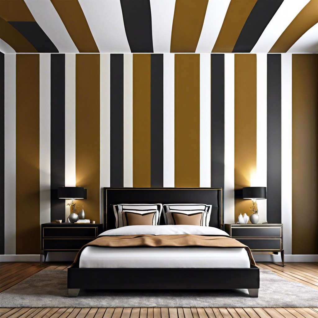 striped illusion alternating paint and wallpaper stripes