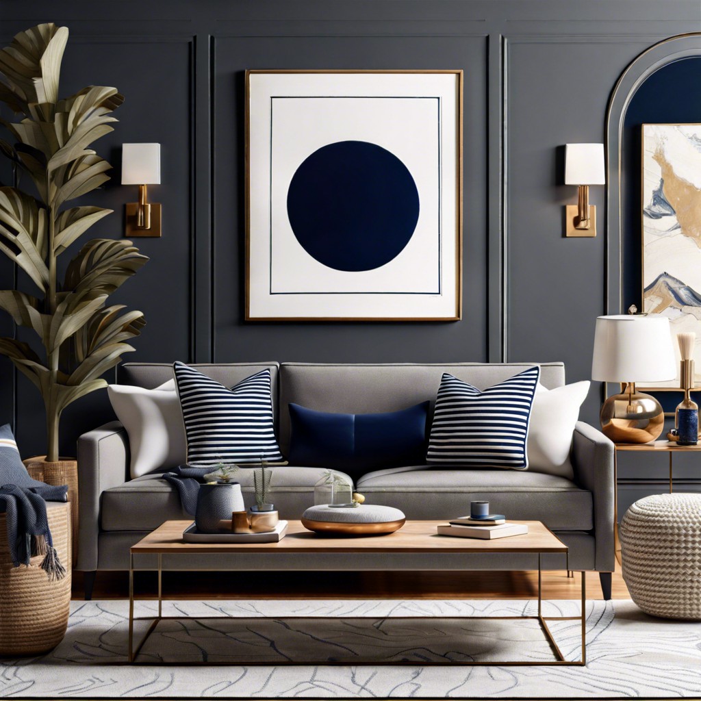 striped navy and white pillows