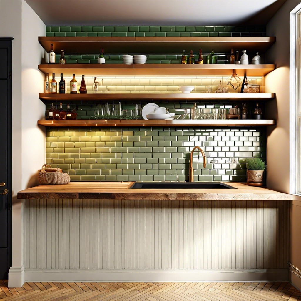 subway tiles in a herringbone layout