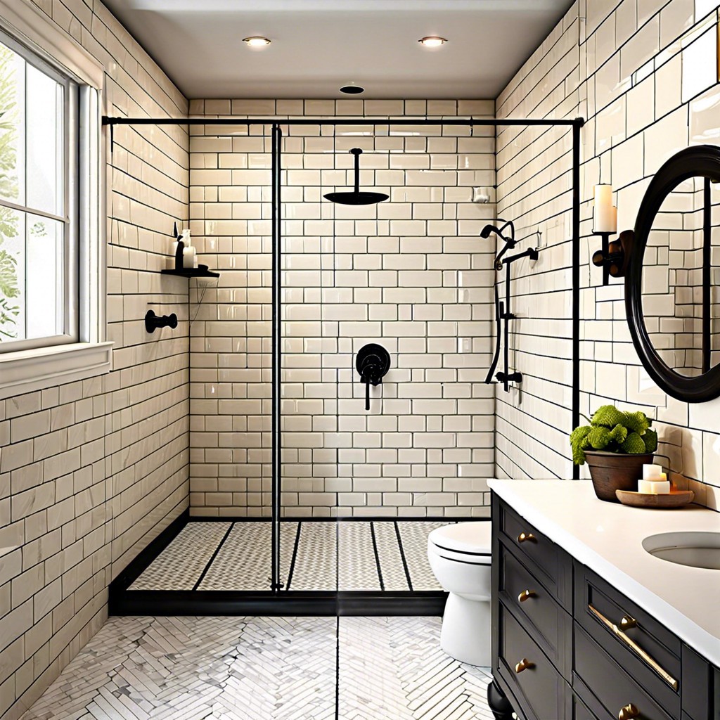 subway tiles in a herringbone pattern for a classic touch