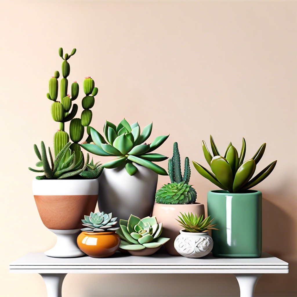 succulents in decorative pots