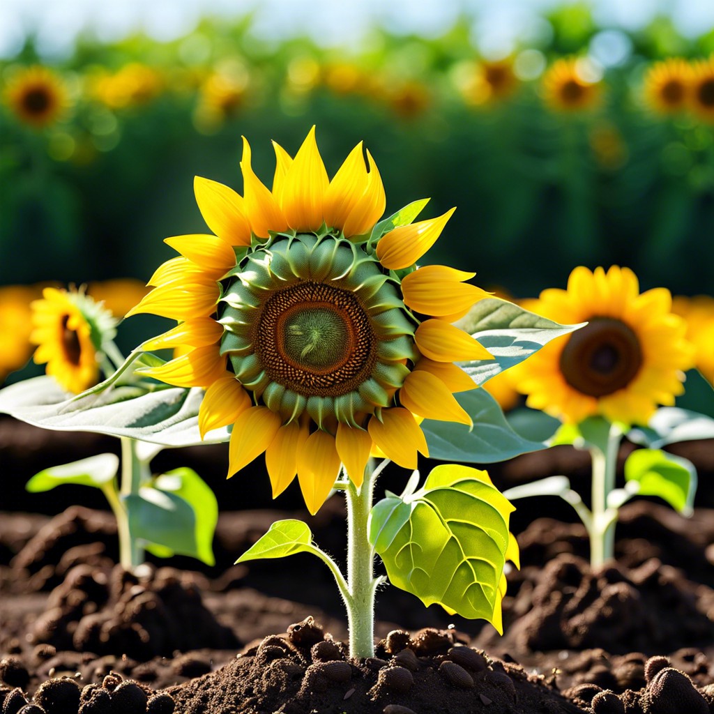 sunflower sprouts depict the life stages of a sunflower from seedling to full bloom