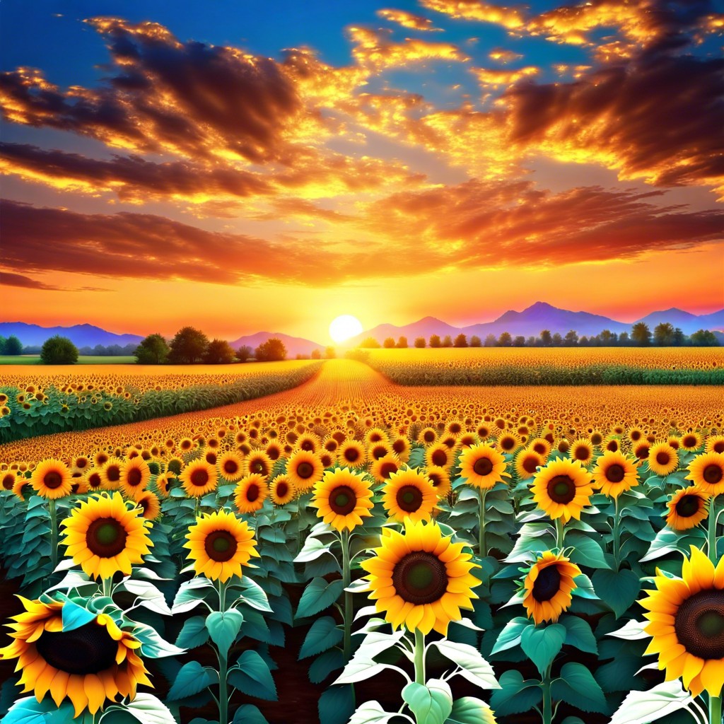 sunflower sunset paint a sunflower field with a vibrant colorful sunset backdrop