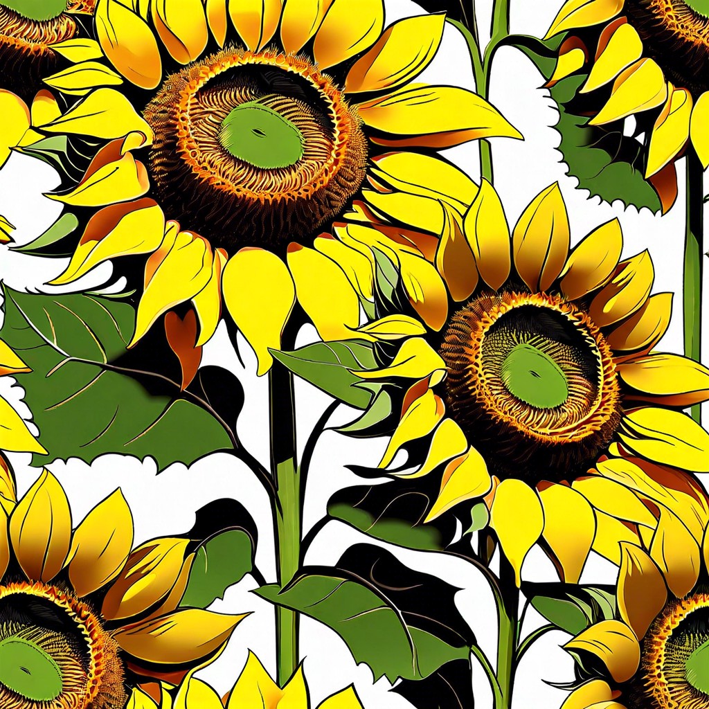 sunflowers in the wind depict sunflowers swaying gently in a breeze