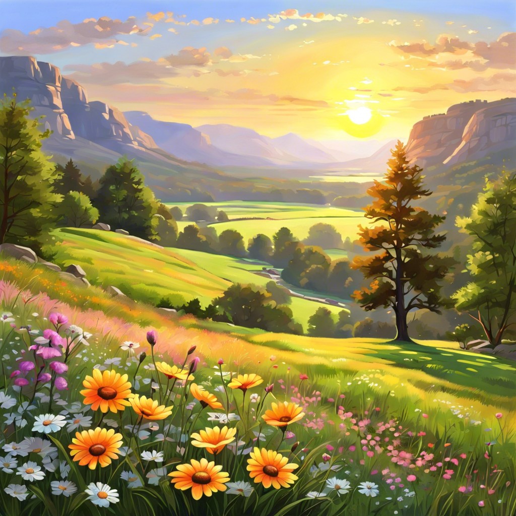 sunrise over spring meadow