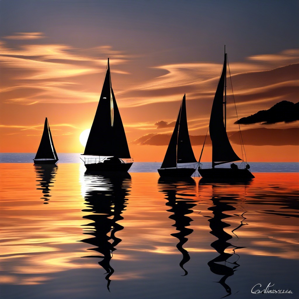 sunset sailboats silhouette