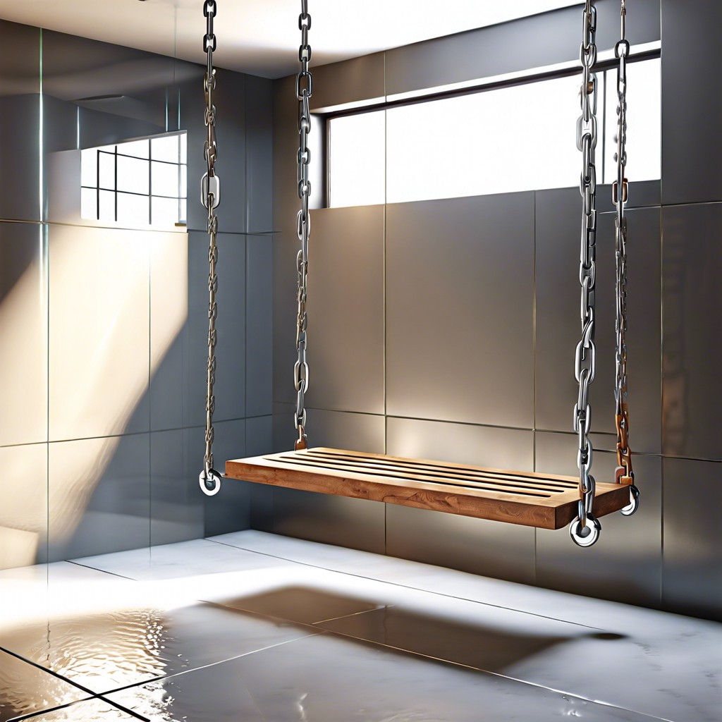 suspended bench with chrome chains