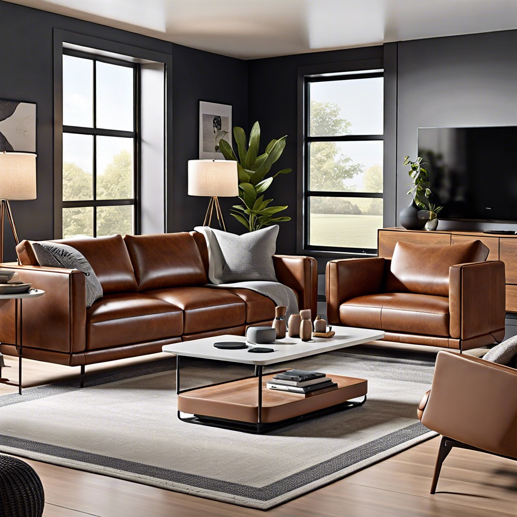 tech savvy space integrate smart furniture with a modern leather sofa for a connected home