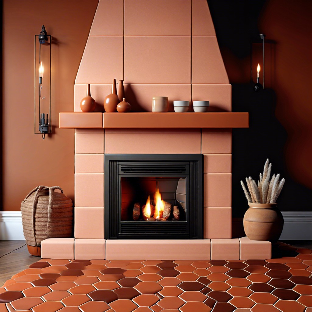 terracotta hexagon warm red and brown tones in large hexagonal tiles for a cozy traditional look