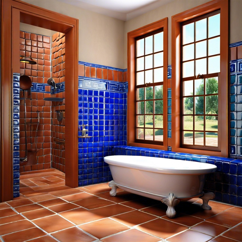 terracotta squares with blue glazed trim