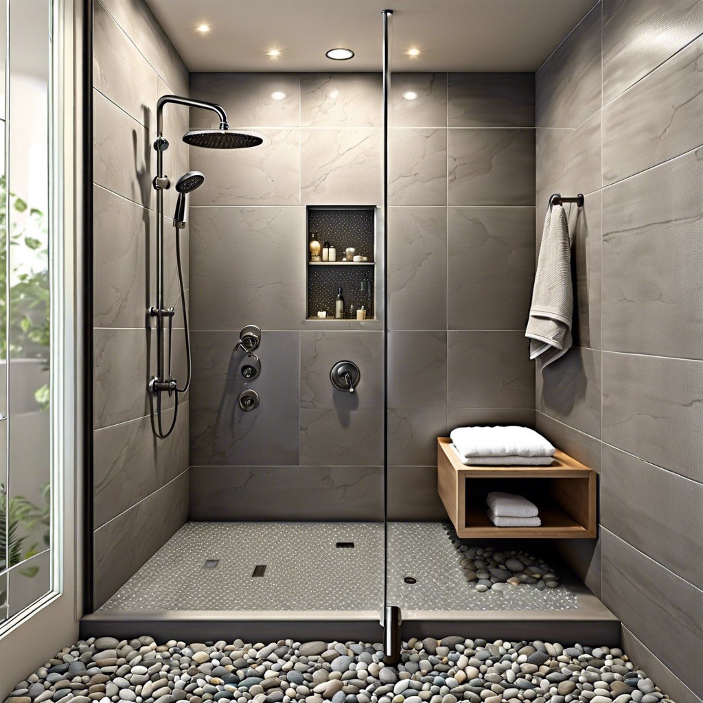 textured pebble mosaic shower floor