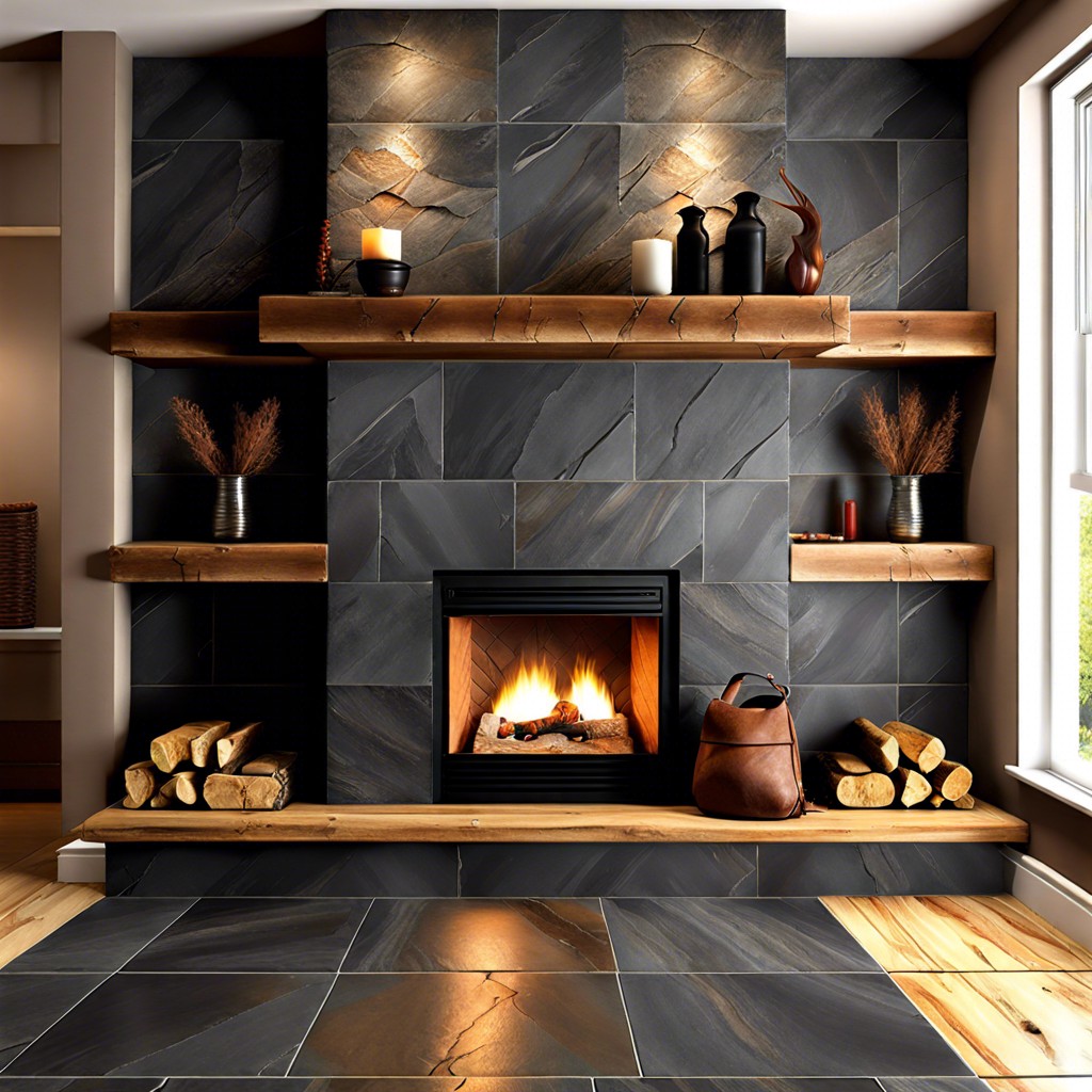 textured slate natural rugged slate tiles in varying shades of gray and black to accentuate a rustic look