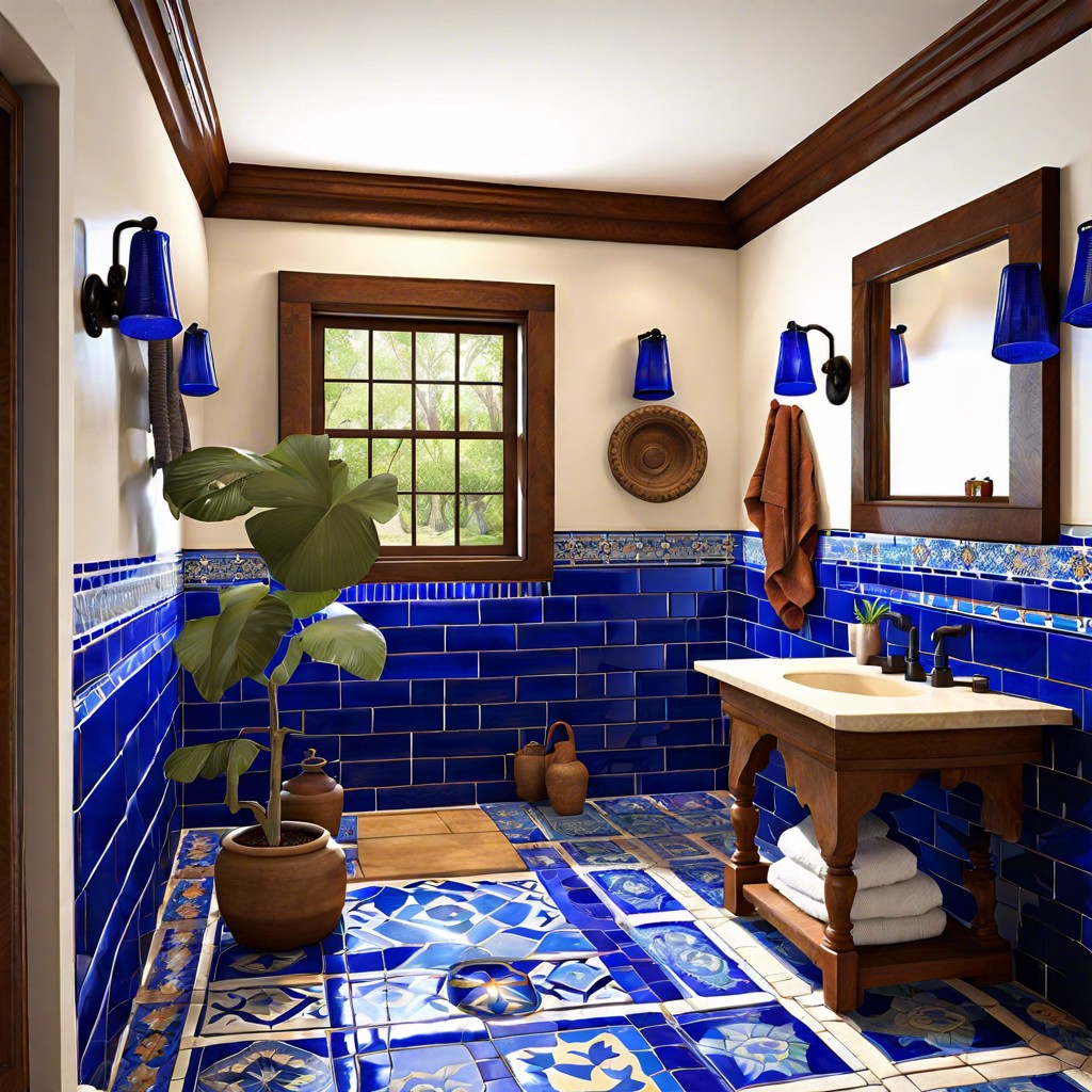 tierra cotta tiles with cobalt blue accents