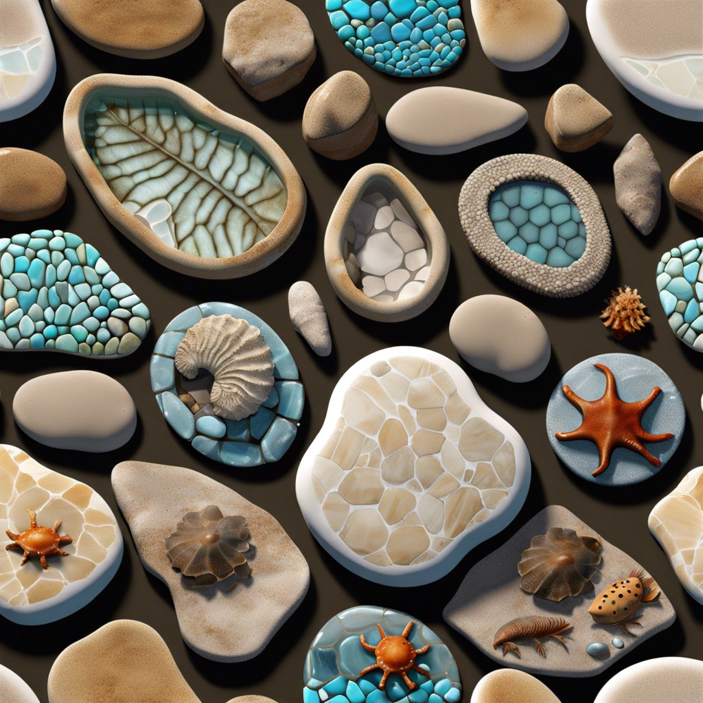 tiles with embedded fossils or pebbles