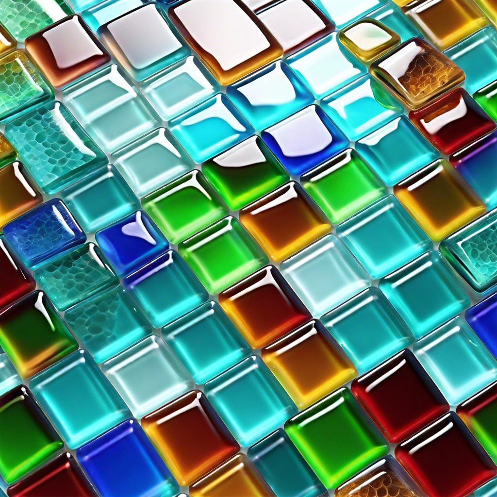 transparent glass tiles with colored backing