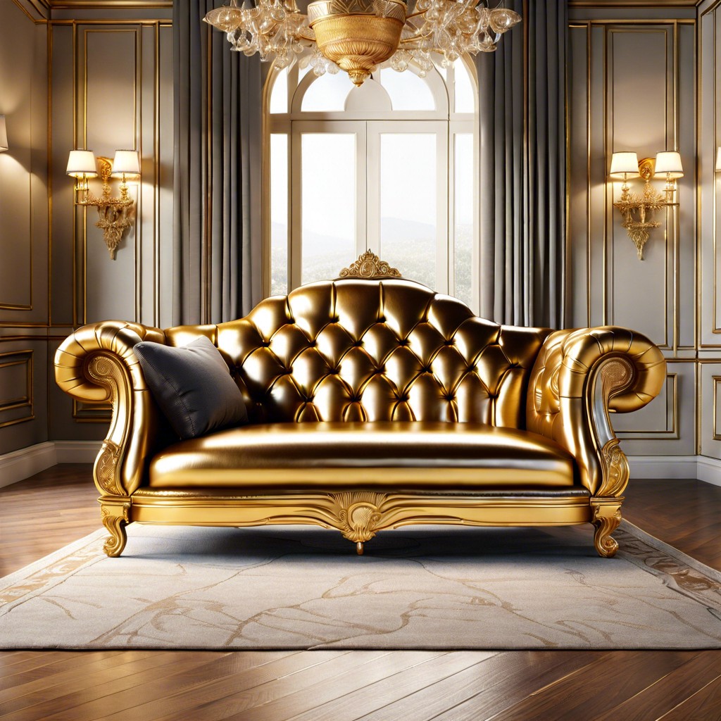 tufted gold leather couch