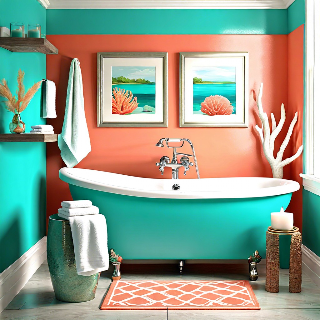 turquoise and coral accent decor