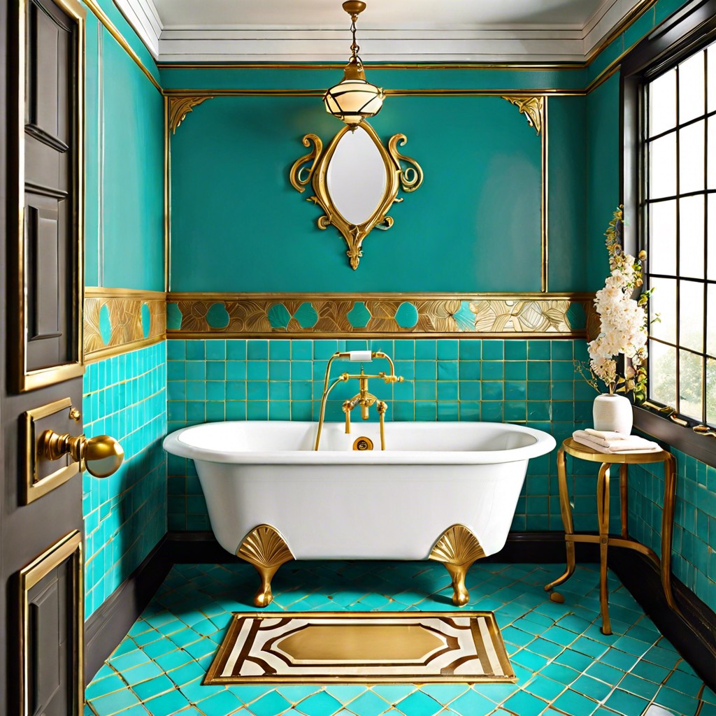 turquoise and gold trim tile details