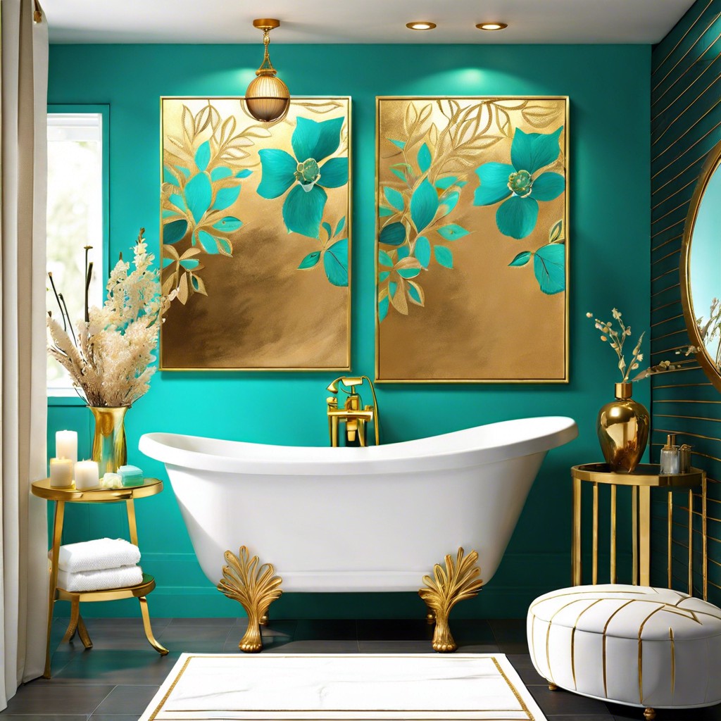 turquoise and gold wall art