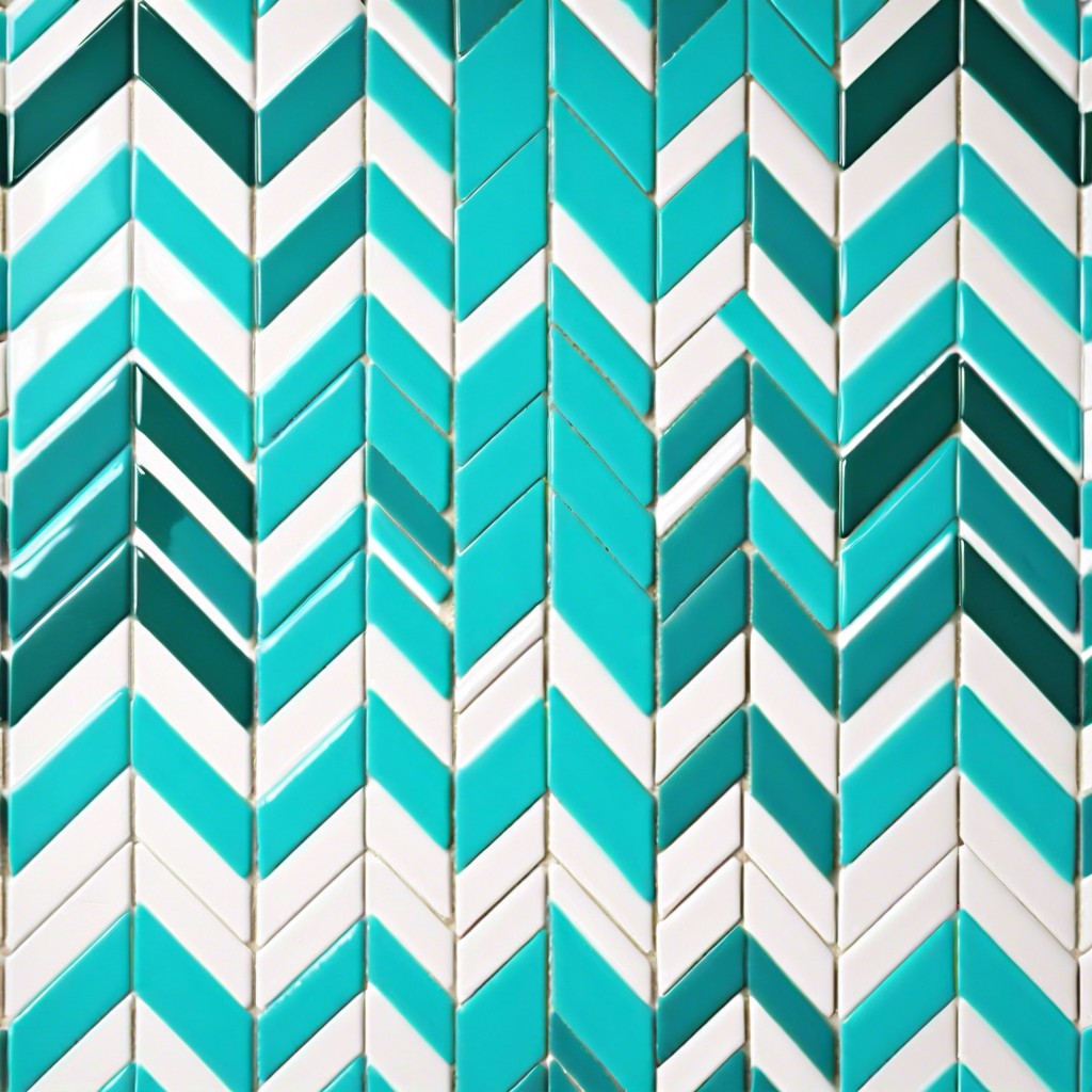 turquoise and white chevron floor tiles