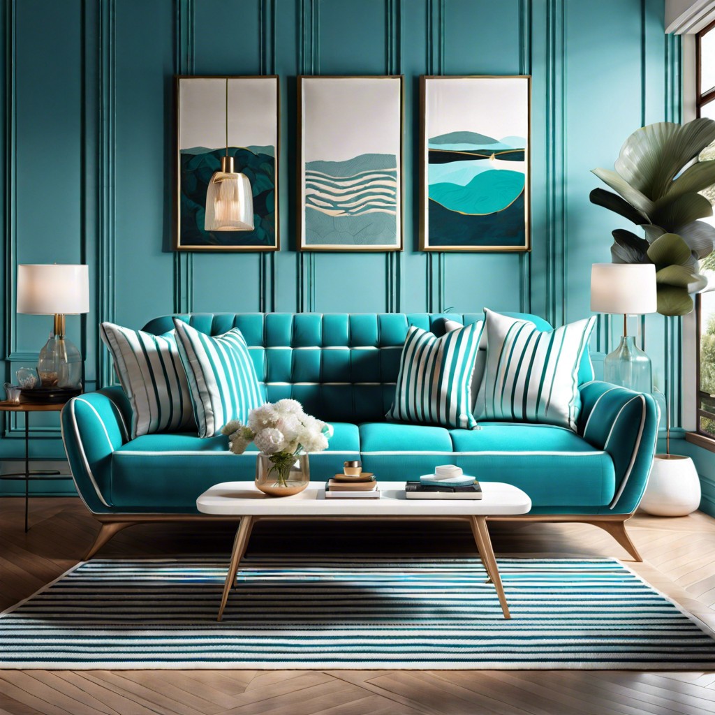 turquoise and white striped pillows