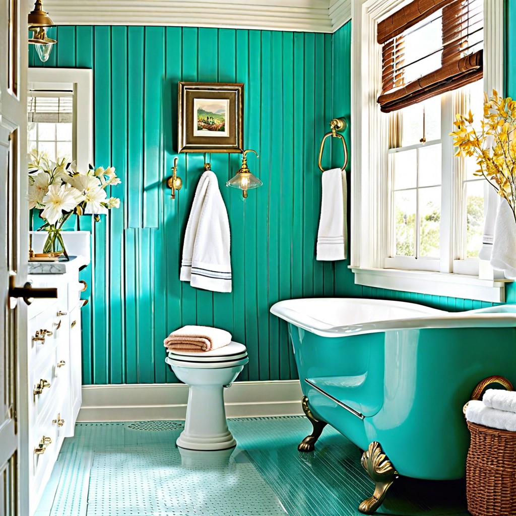 turquoise beadboard wainscoting