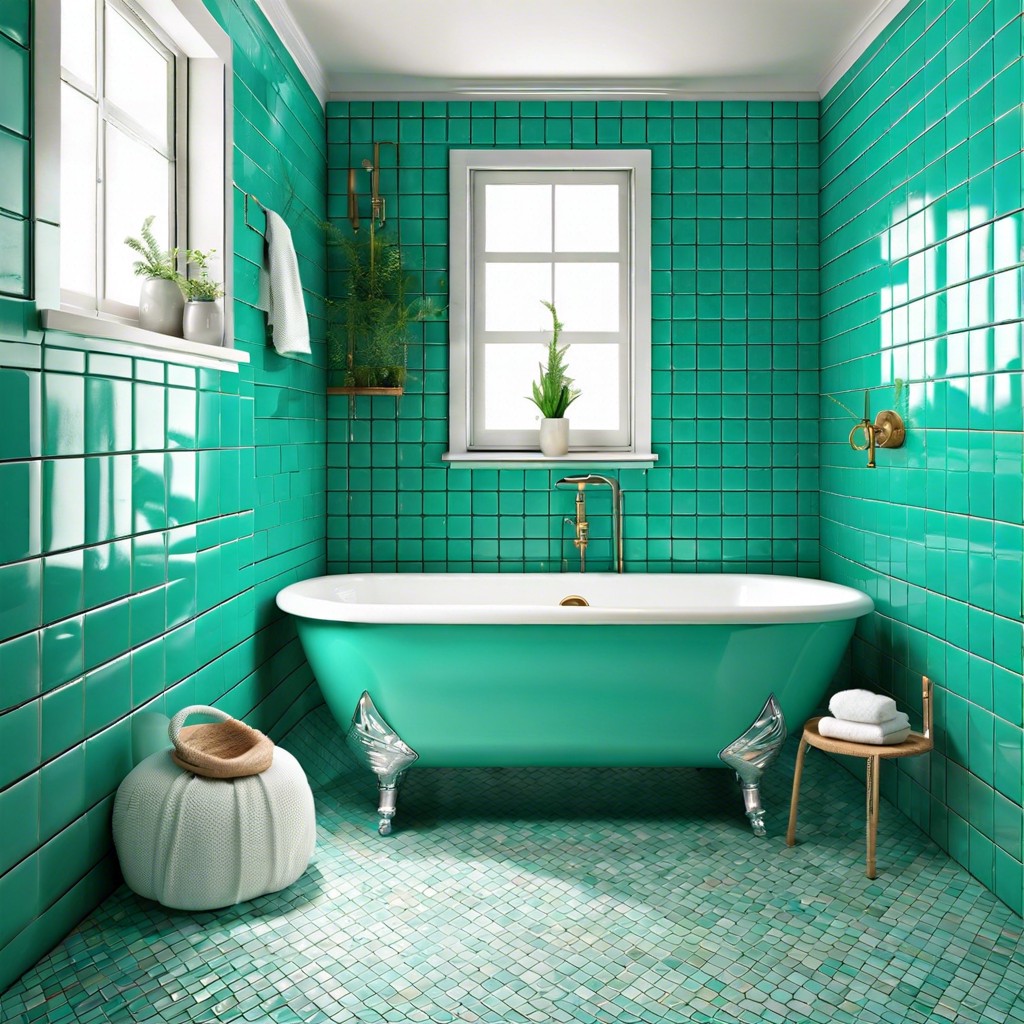 turquoise green tiles with nautical decor