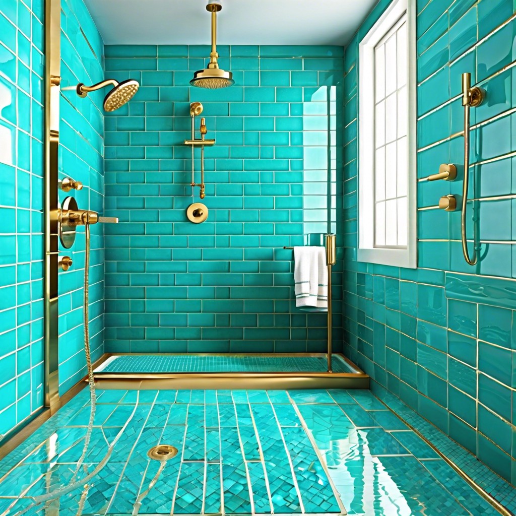 turquoise mosaic tile shower