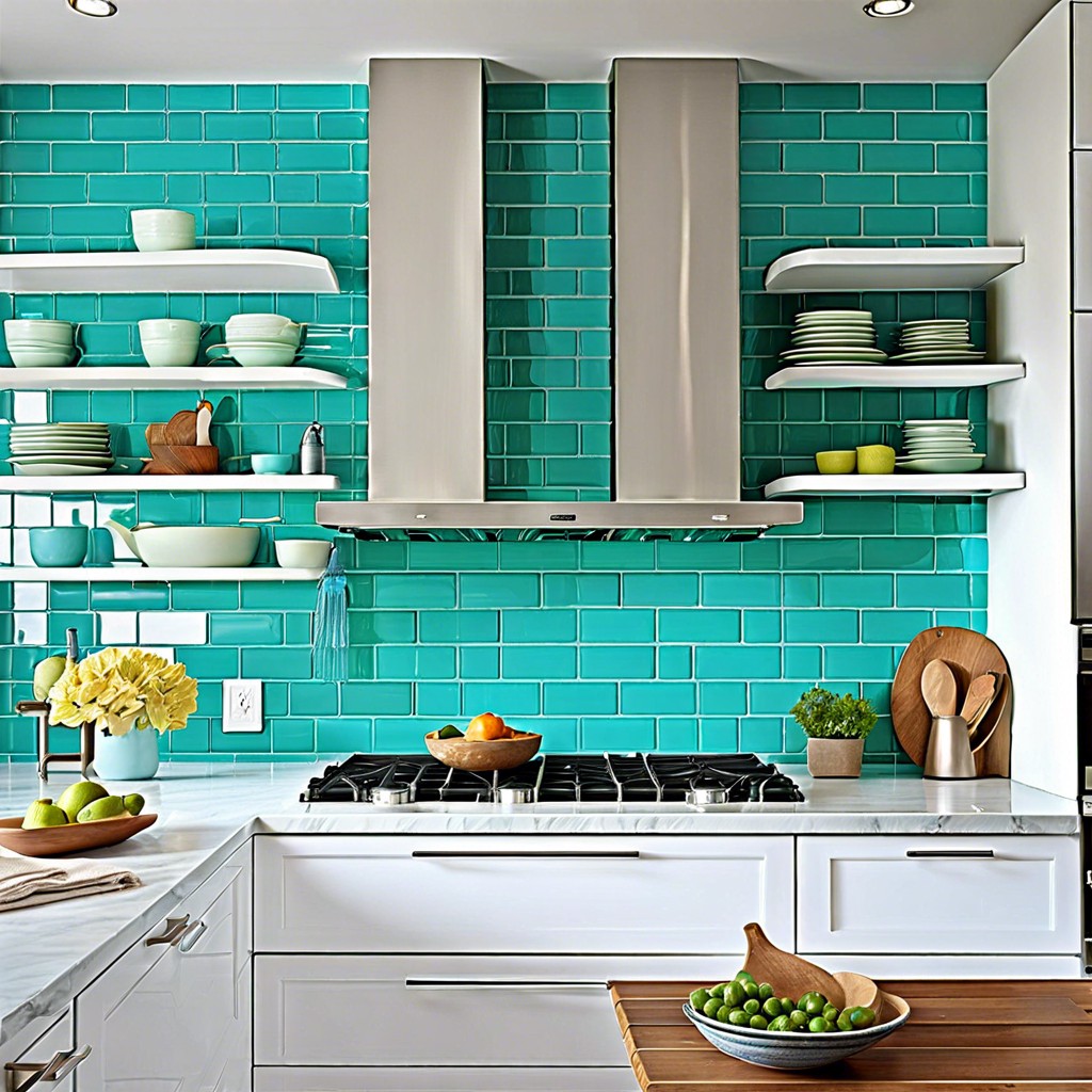 turquoise subway tile backsplash