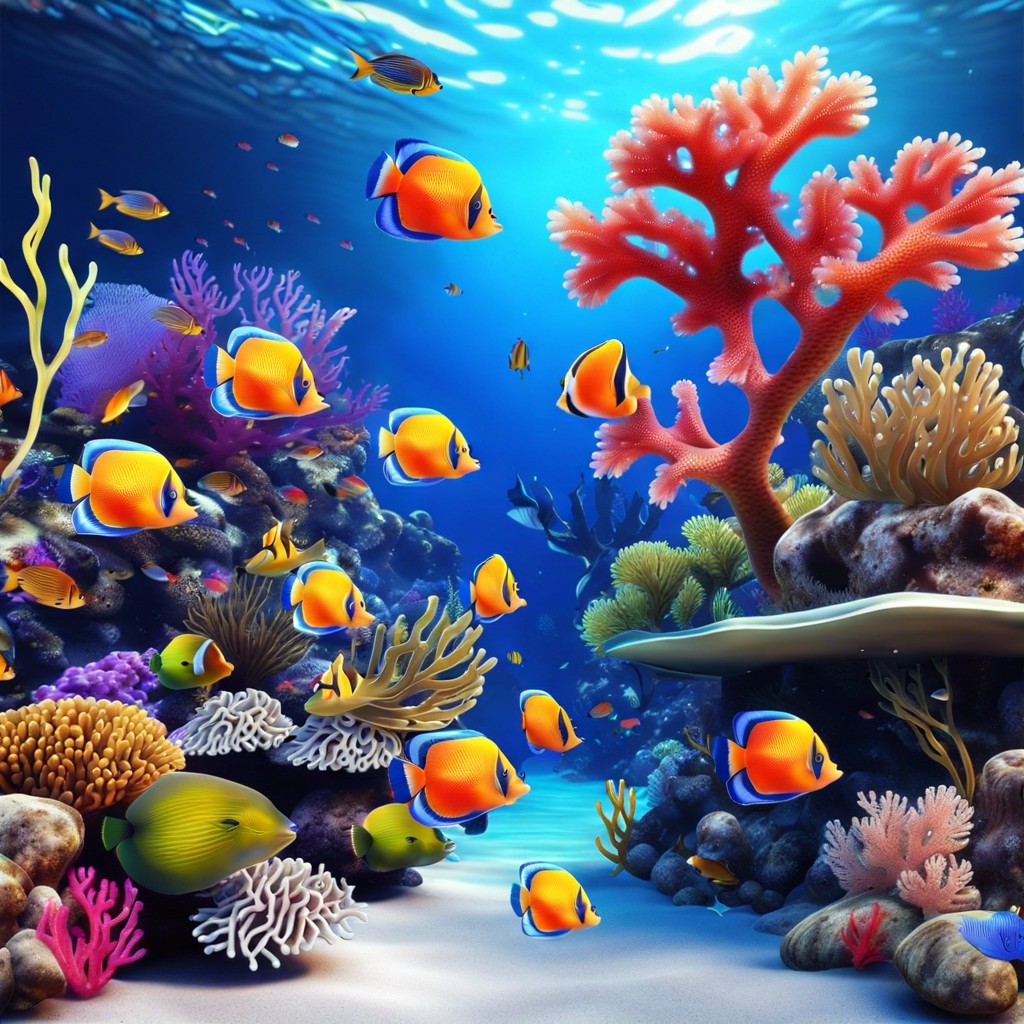 underwater scene with coral and fish