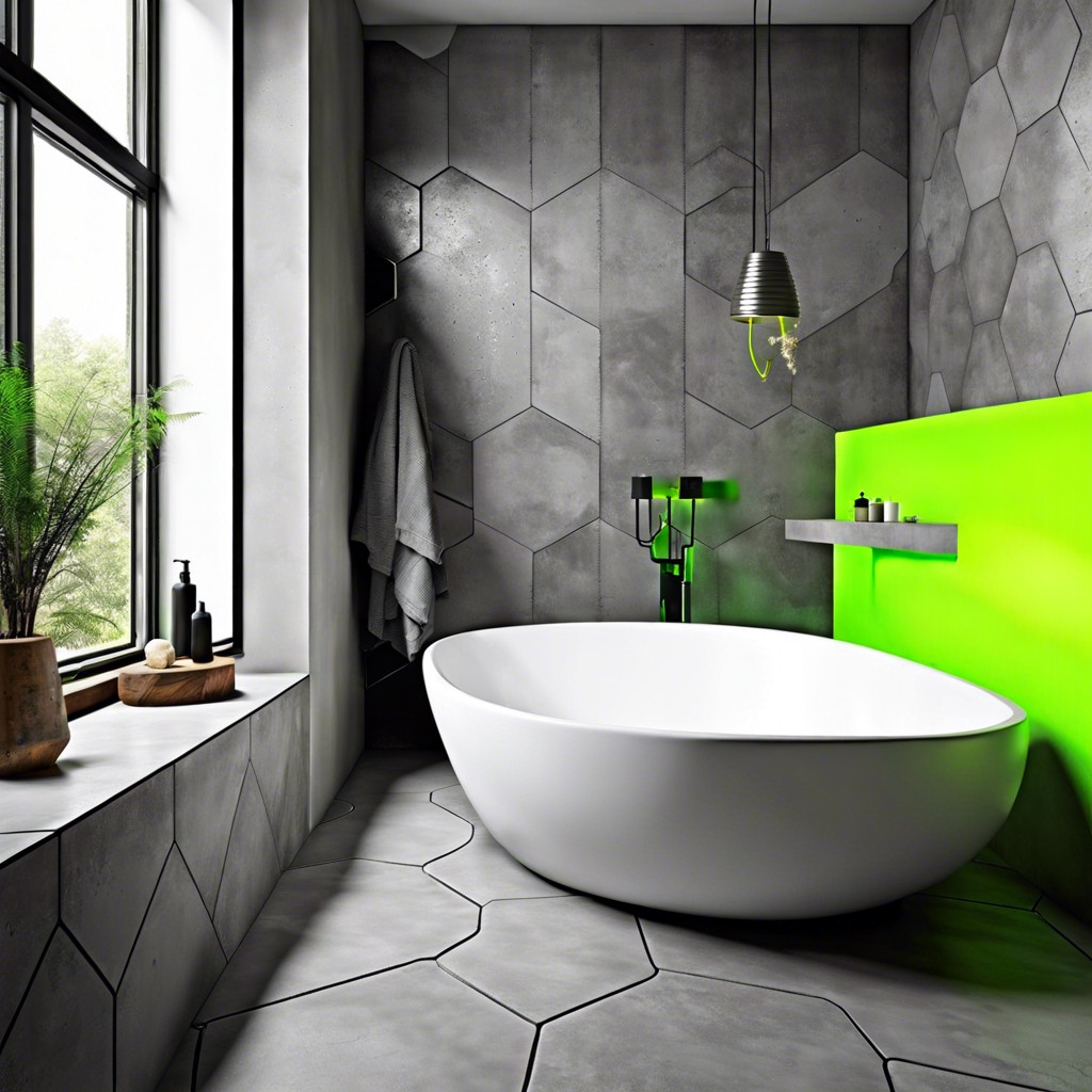 urban edge concrete gray hexagon tiles with neon pops of color