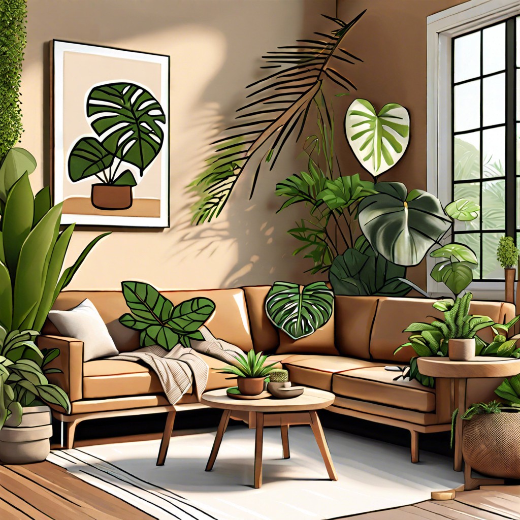 urban jungle surround the couch with lush indoor plants wooden accents and natural fibers