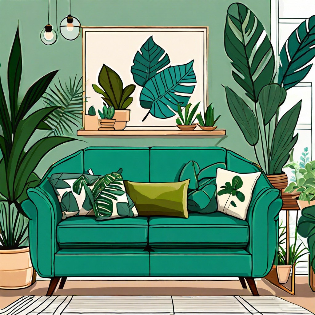 urban jungle surround the sofa with lush green plants and nature inspired decor