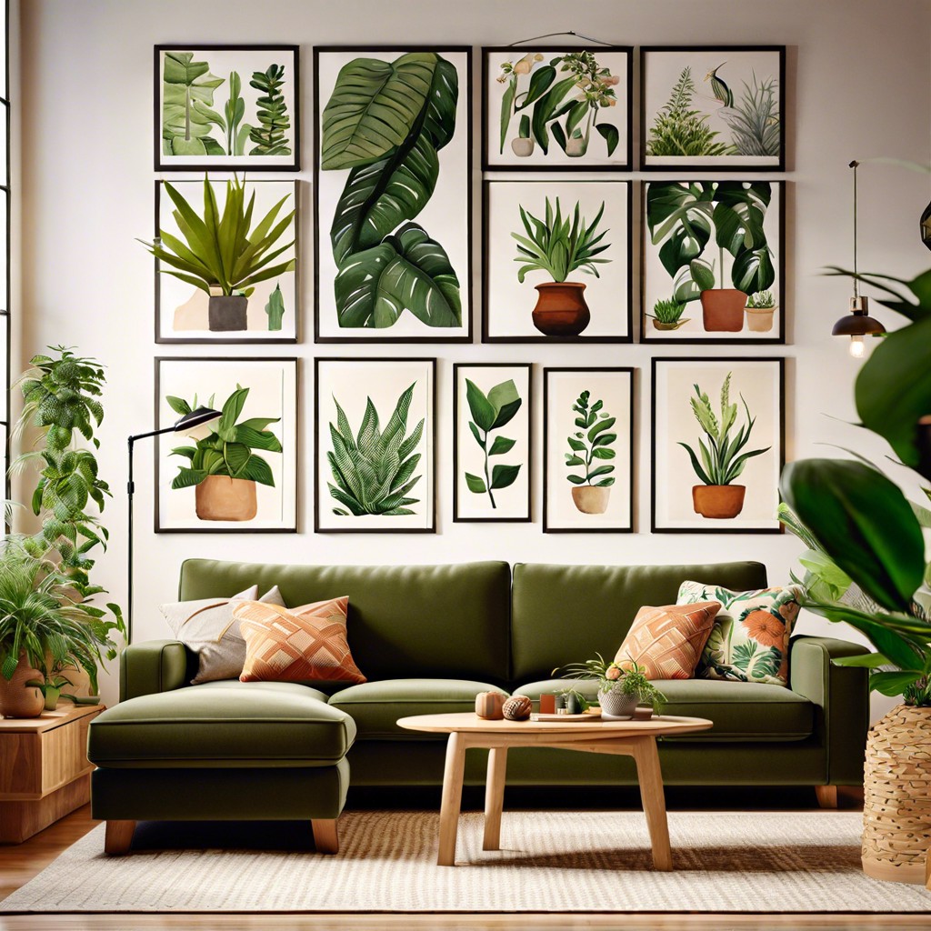 urban jungle with lots of indoor plants and botanical prints