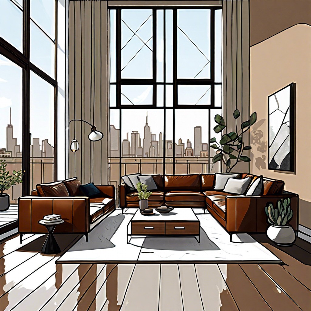 urban loft high ceilings large windows minimalist furniture