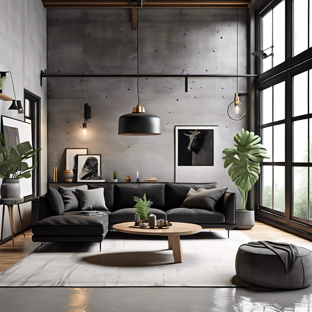 urban loft incorporate concrete textures and minimalist furniture